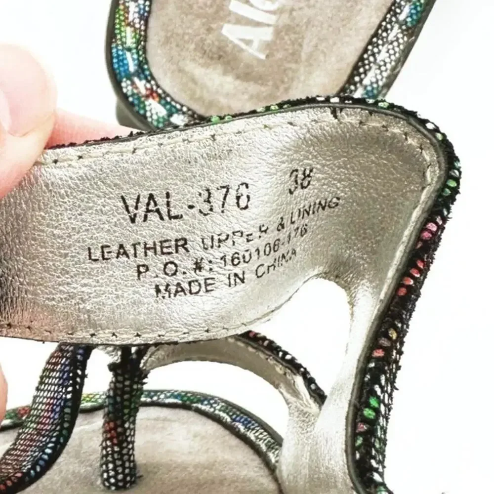 Alegria Womens Valentina Leather Sandal Size 38/US 8 Metallic Rainbow Comfort‎